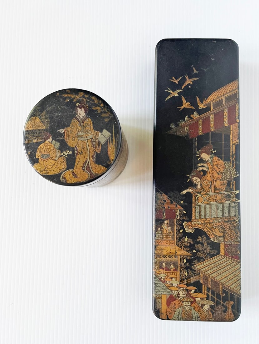Two Antique Continental Paper Mache Dresser Boxes (1 of 2)