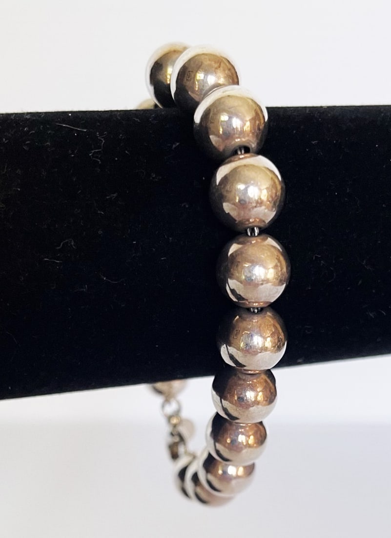 Tiffany & Co. Sterling Silver Bead Bracelet: Tiffany & Co. sterling silver bead bracelet, Tiffany "Hardware" bead ball bracelet, 10mm beads, 7.5" long, Tiffany & Co. 925 on hangtag, weight 18.0 grams
