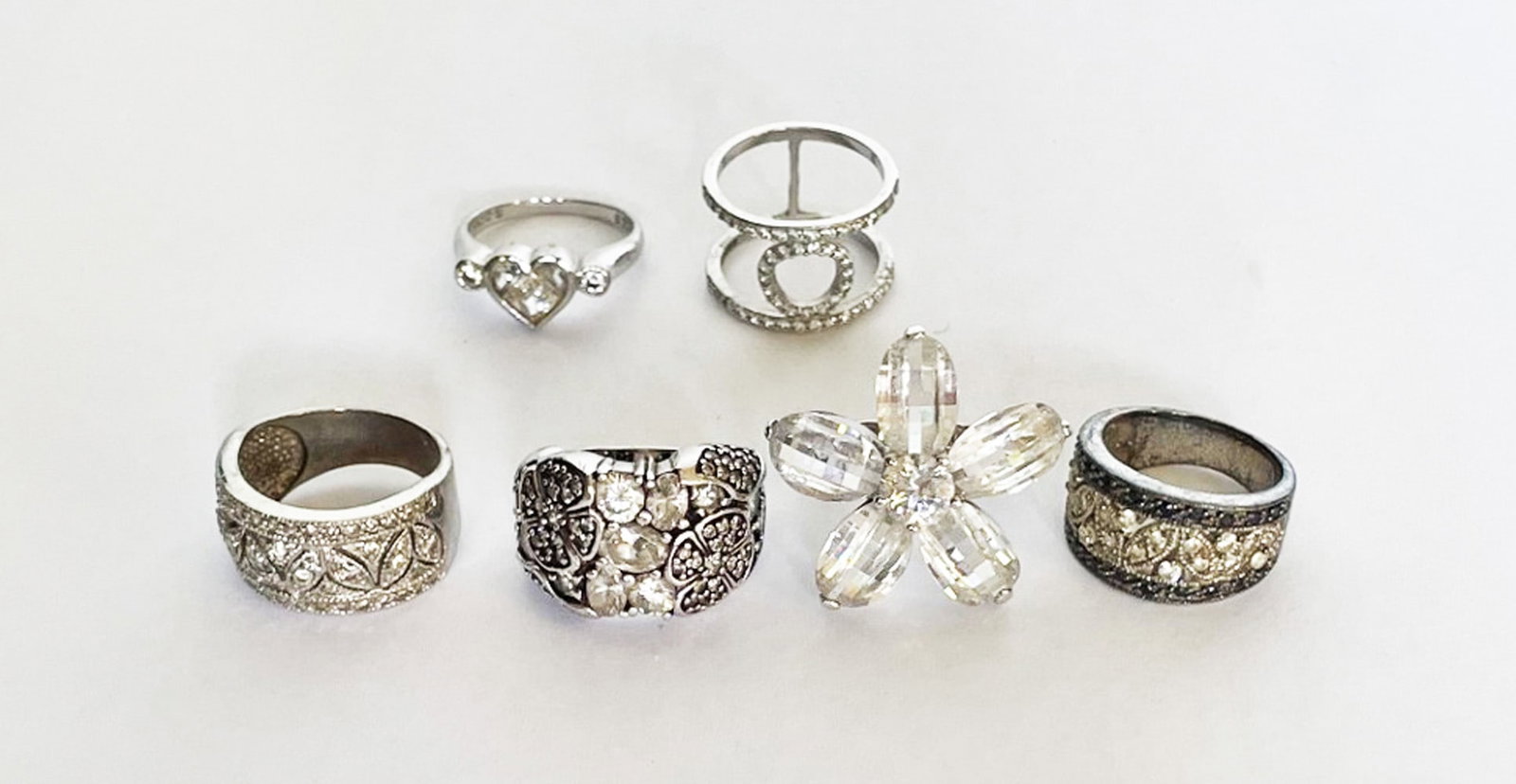 Six Sterling Silver C.Z. Rings (1 of 2)