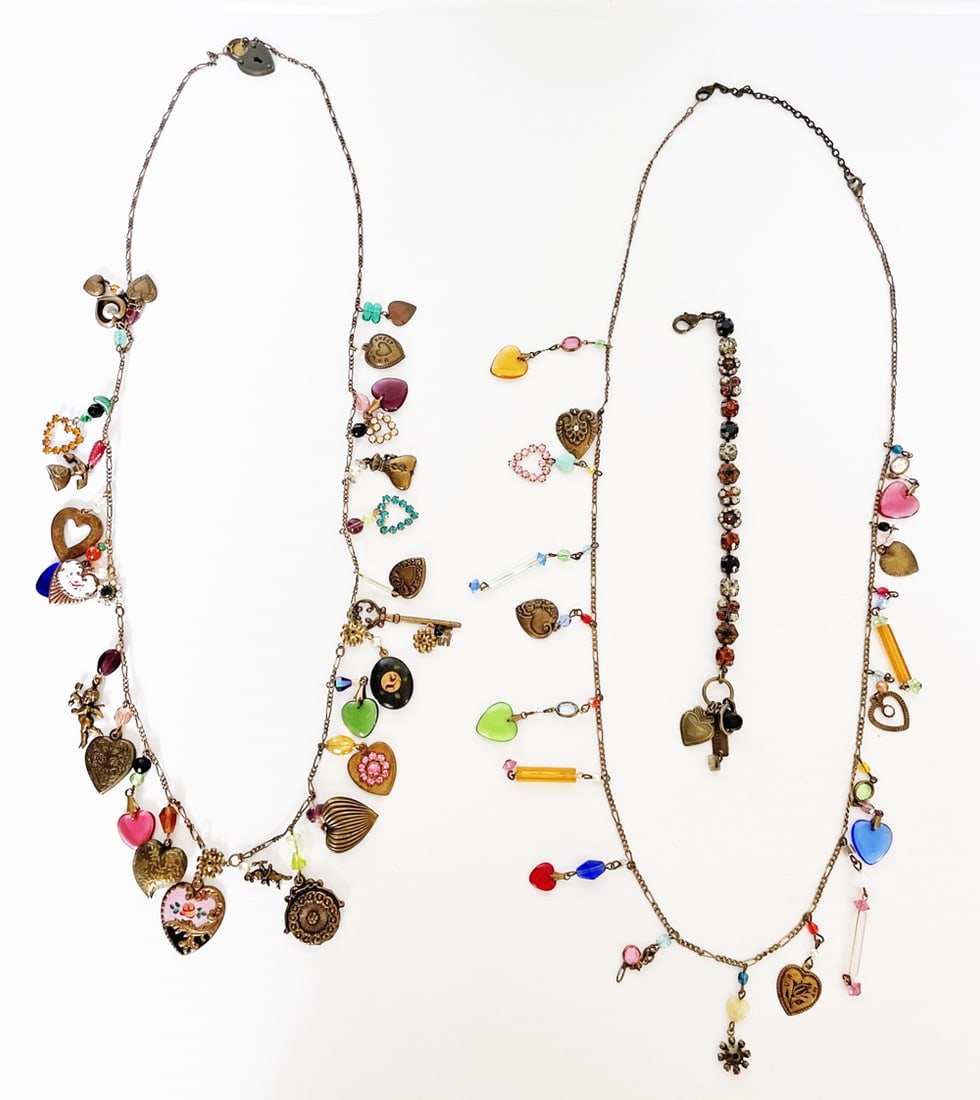 Two Glass Charm Necklaces and a Costume Jewelry Bracelet (1 of 2)