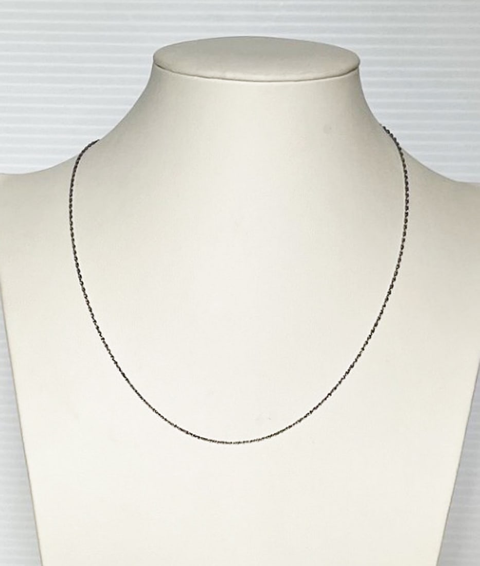 14k White Gold Fine Rope Chain: 14k white gold fine rope chain, 18" long, stamped 14k, weight 1.7 grams