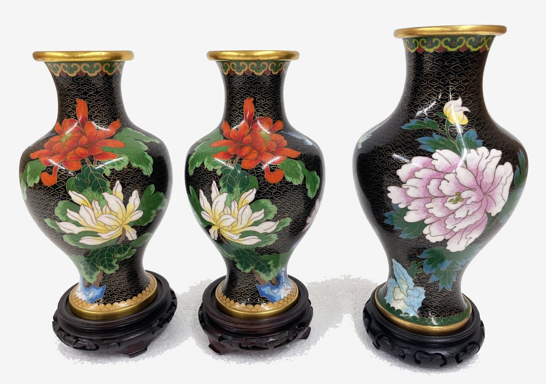 Three Cloisonne Enameled Vases (1 of 4)