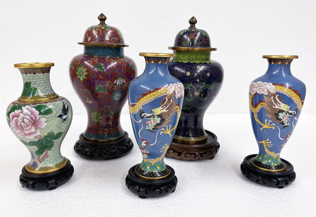 Grouping of Cloisonne Vases and Urns (1 of 2)