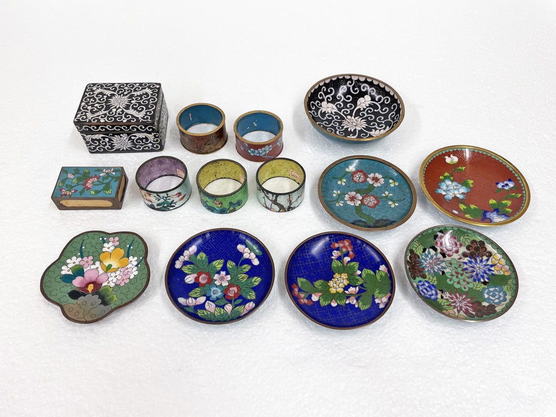 Grouping of Cloisonne Bowls, Boxes, Napkin Rings (1 of 1)