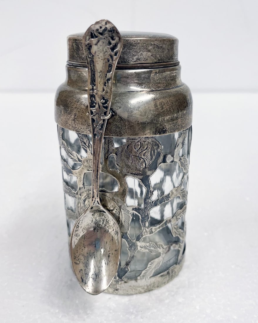 Mexican Sterling Silver Overlay Jar (1 of 3)