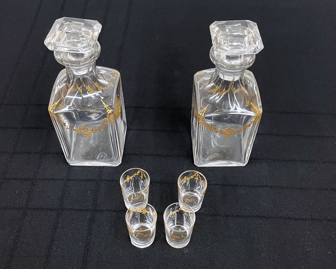 Pair of Crystal Decanters and Glasses (1 of 2)