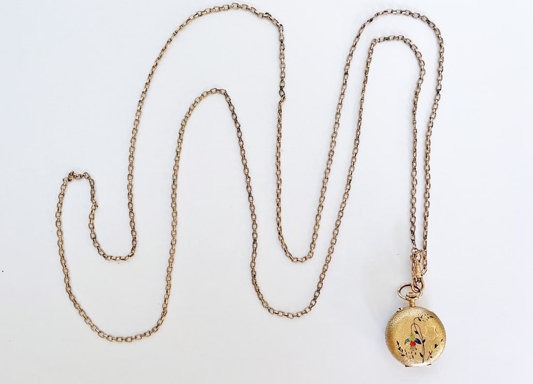 Lady's 14k Gold Case Pendant Watch With Chain (1 of 4)