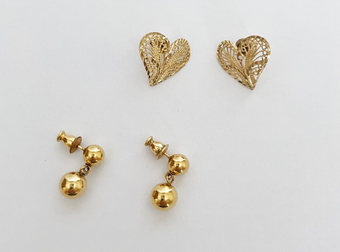 Two Pairs of 14k Gold Post Earrings (1 of 1)