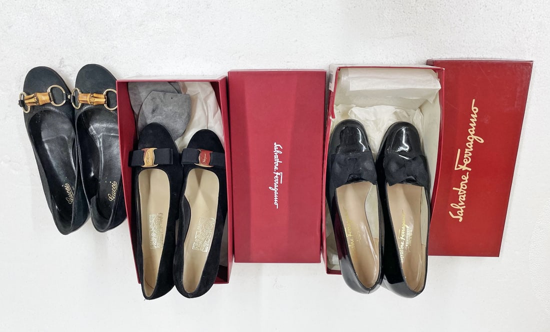 Two Pairs Salvatore Ferragamo Shoes and Gucci Shoes (1 of 3)