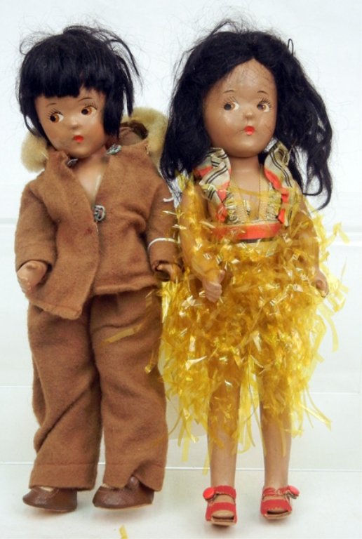 Two composition Madame Alexander dolls, 1930s-40s,: Two composition Madame Alexander dolls, 1930s-40s, Eskimo and Hawaii, both with painted features, marked "Mme Alexander, New York" on back, "Little Betty", 9"