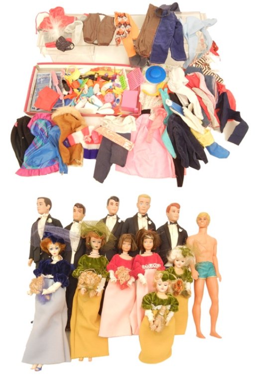 Grouping of Ken dolls, two Skipper dolls, one Barbie: Grouping of Ken dolls, two Skipper dolls, one Barbie doll, clothing, accessories, and more, 1960s and up