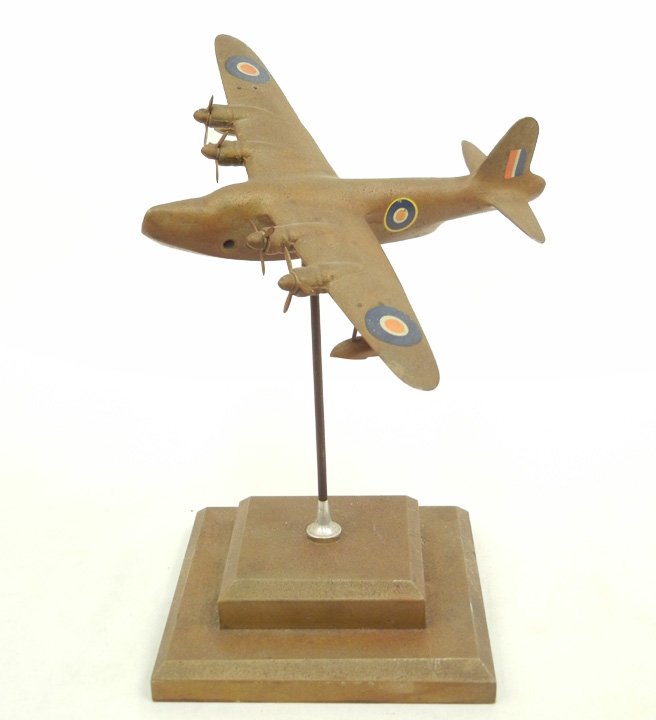 Trench Art Sunderland flying boat model on stand,: Trench Art Sunderland flying boat model on stand, painted markings, wingspan 11" across, 12" high
