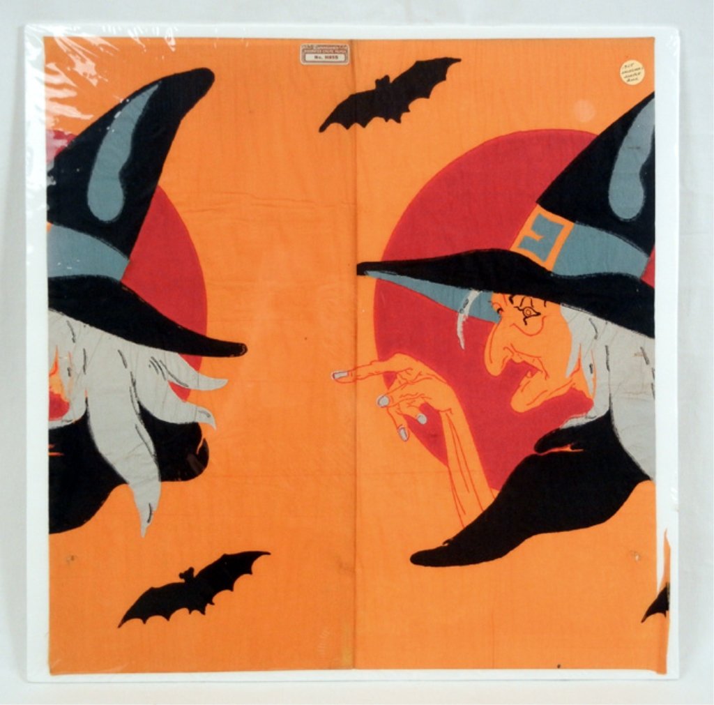 Dennison's decorated Crepe paper No. H855 1925: Dennison's decorated Crepe paper No. H855 1925 Salesman's sample book, witch and bats, label still on paper, 19 1/2" high x 19" across
