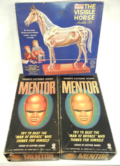 Hasbro's Electronic Wizard Mentor in original: Hasbro's Electronic Wizard Mentor in original box with an additional box and piece, and a Renwal The Visible Horse assembly kit, new in box