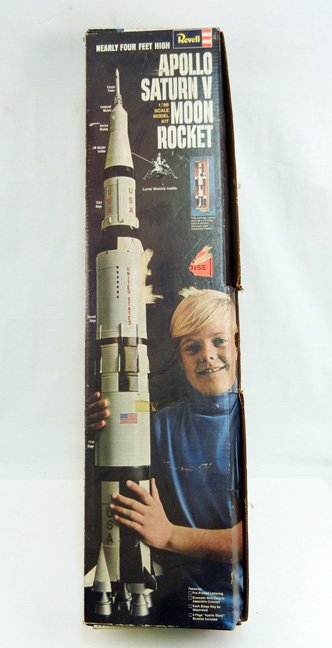 Revell Apollo Saturn V Moon Rocket 1/96 scale: Revell Apollo Saturn V Moon Rocket 1/96 scale model kit in original box with instructions, some pieces may be missing, box measures 40" x 10 1/4" x 6 1/2"