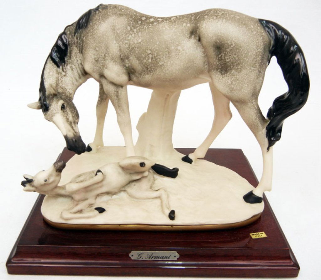 Giuseppe Armani figurine, Mare and Foul, mounted on bas: Giuseppe Armani figurine, Mare and Foul, mounted on base, plaque on front, signed on back, 6 1/2" high x 7 1/2" across x 6 1/4" deep