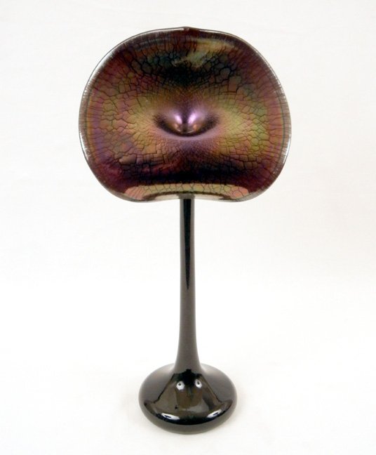Abelman jack-in-the-pulpit art glass vase, signed on bo: Abelman jack-in-the-pulpit art glass vase, signed on bottom "Abelman v390-227, 1983", 18"