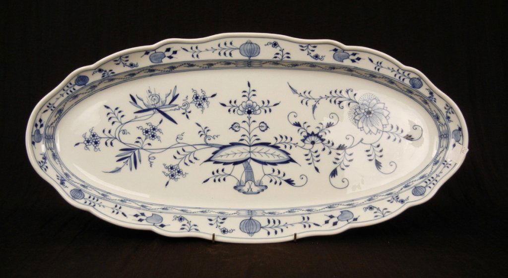 Meissen "Blue Onion" fish platter, blue underglass cros: Meissen "Blue Onion" fish platter, blue underglass crossed swords mark on bottom, 24 3/8"