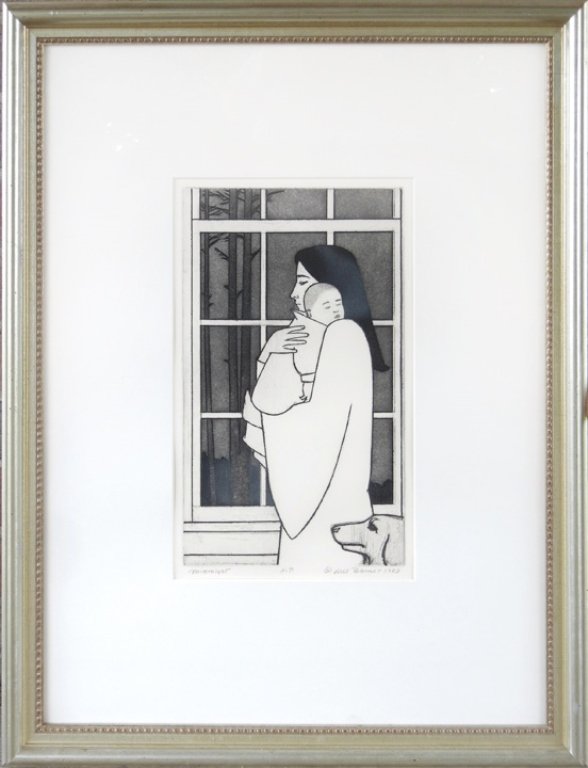 Will Barnet engraving on paper "Midnight" pencil lower : Will Barnet engraving on paper "Midnight" pencil lower right in margin, numbered A.P., sight size 15 1/2" x 9 1/2, frame size 30" x 23"