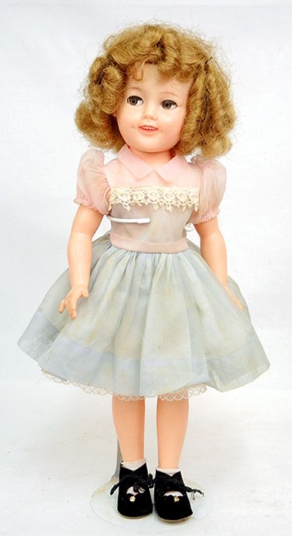 17" Ideal Shirley Temple doll with flirty eyes: 17" Ideal Shirley Temple doll with flirty eyes, vinyl, wearing dress, slip, underwear, socks, and shoes, marked on head and back