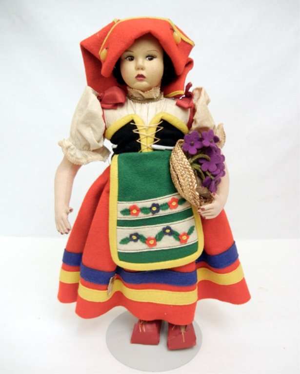 1940s Italian cloth Lenci type doll: 1940s Italian cloth Lenci type doll, 14", all original with label