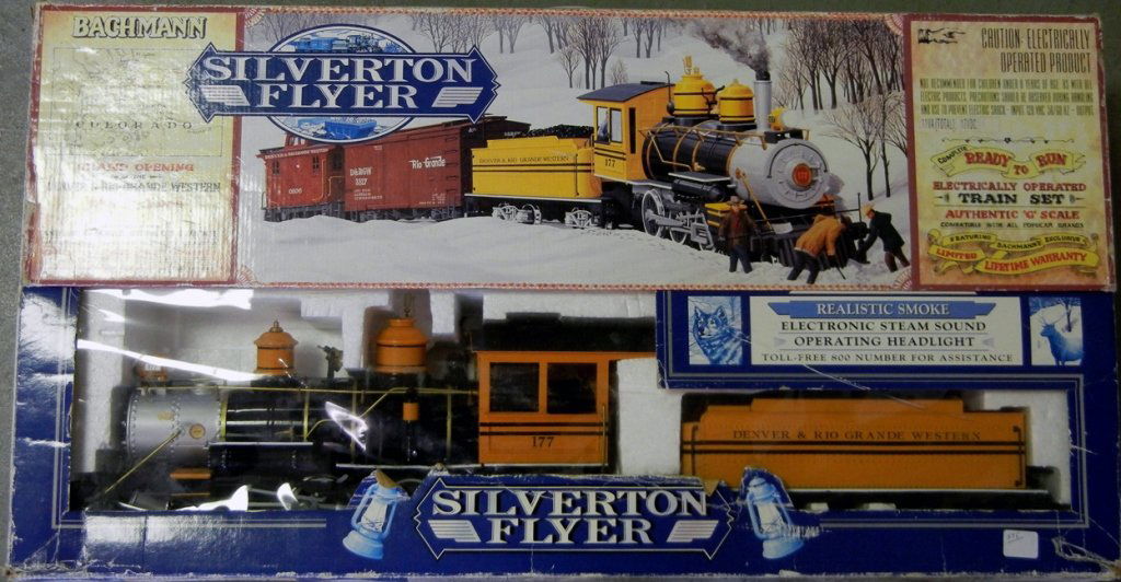 Bachmann Big Haulers G scale Silverton Flyer electronic: Bachmann Big Haulers G scale Silverton Flyer electronic train set, appears complete in original box, Denver & Rio Grande Western Line, box measures 17" x 32" x 7 1/2"