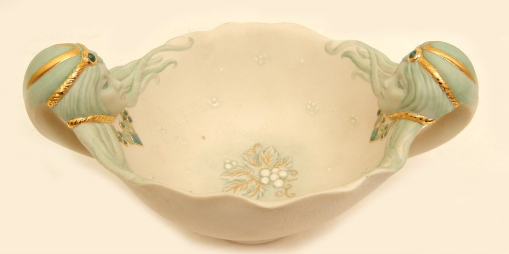 Cybis Gemini bowl: Cybis Gemini bowl, impressed and signed on bottom, c. 1983, 4" high x 7 1/2" across