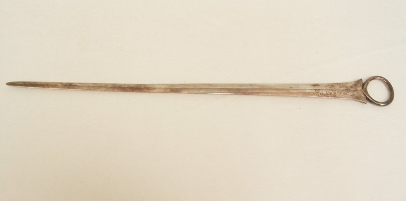 George III English sterling letter opener: George III English sterling letter opener, London, 1790, possibly Hester Bateman (mark is partially worn), 12" long, 2.188 troy ounces