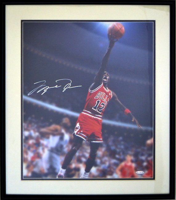 Michael Jordan autographed poster: Michael Jordan autographed poster, 16" x 20", #12, 21372-FG, Limited Edition 19 of 112, COA Upper Deck BAJ48186, framed and double matted, size 25" x 21"