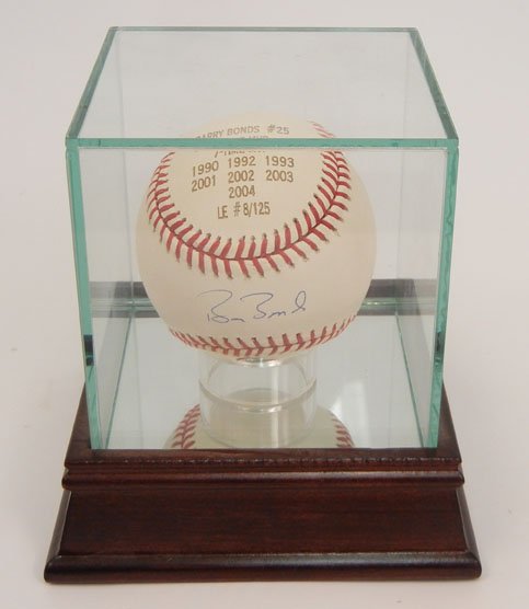 Rawlings Official Major League Baseball: Rawlings Official Major League Baseball signed by Barry Bonds, 7 time MVP Ball, in wood and glass display, COA Sticker by Tri Star Productions