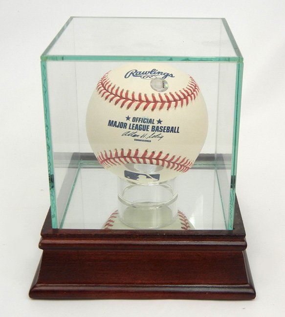 Rawlings Official Major League Baseball: Rawlings Official Major League Baseball signed by Greg Maddux and Tommy Glavine, number 27/150, COA by Steiner and Major League Baseball, in glass, wood and mirrored display