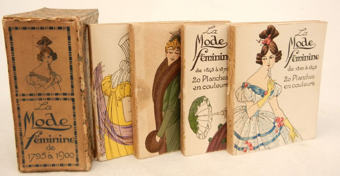 Four volume miniature set of French Dress Cards,: Four volume miniature set of French Dress Cards, La Mode feminine de 1795-1900, with slip case