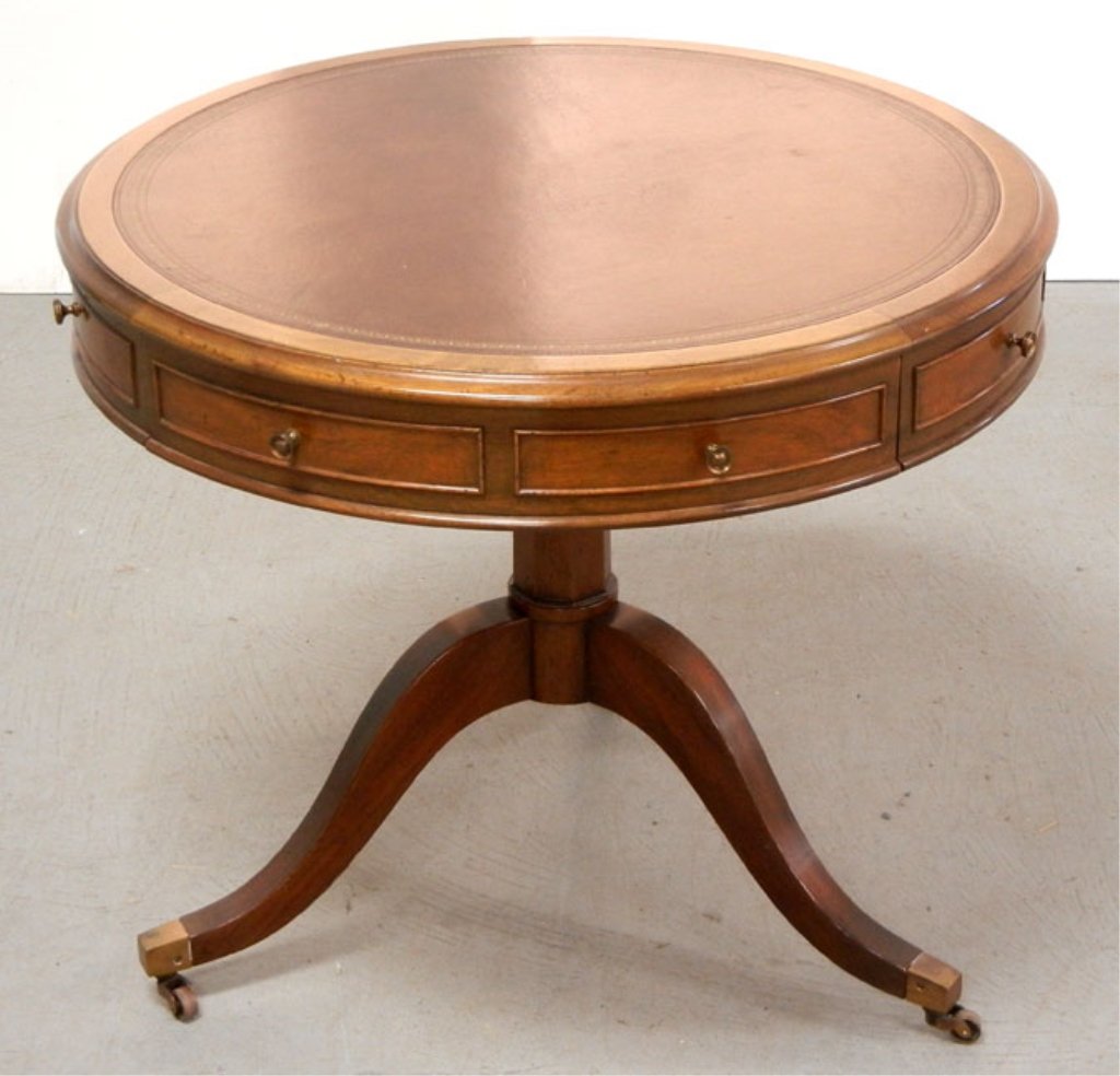 Kittinger leather top mahogany drum table