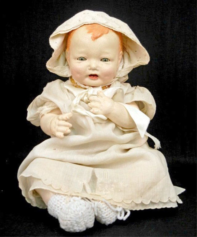 Effanbee composition Bubbles doll: Effanbee composition Bubbles doll, shoulder head composition, paper weighted tin eyes, painted open mouth with two upper teeth, composition arms and legs, cloth body, painted molded hair, wearing dres