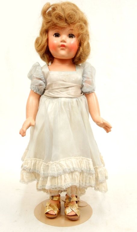 15" Effanbee "Anne-Shirley" compo doll: 15" Effanbee "Anne-Shirley" composition doll, all original, blue sleep eyes, painted and applied lashes, closed mouth, wearing dress, slip, pantaloons, and shoes, marked on back "Effanbee Anne-Shirley