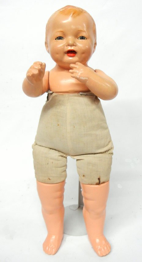 Effanbee Baby Dainty doll, 20": Effanbee Baby Dainty doll, 20", composition shoulder head, arms, and legs, cloth body, blue sleep eyes, painted lashes, open mouth with two upper teeth, marked on back "1924 Effanbee Dolls, Walk-Talk-