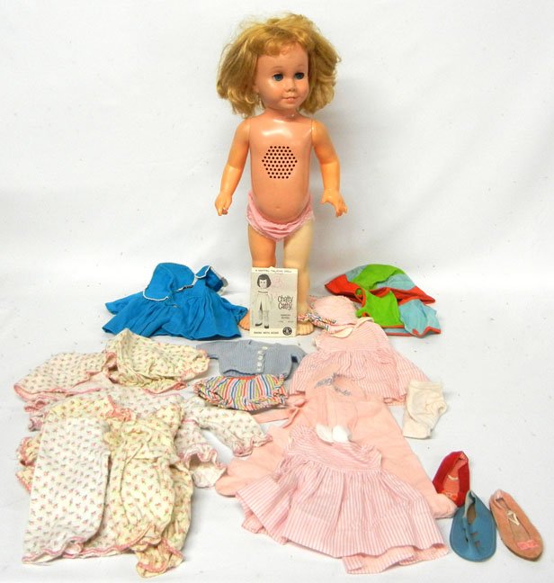 1960's Chatty Cathy doll and clothes: 1960's Chatty Cathy doll and clothes, 19", plus Tiny Chatty and Chatty Baby clothes