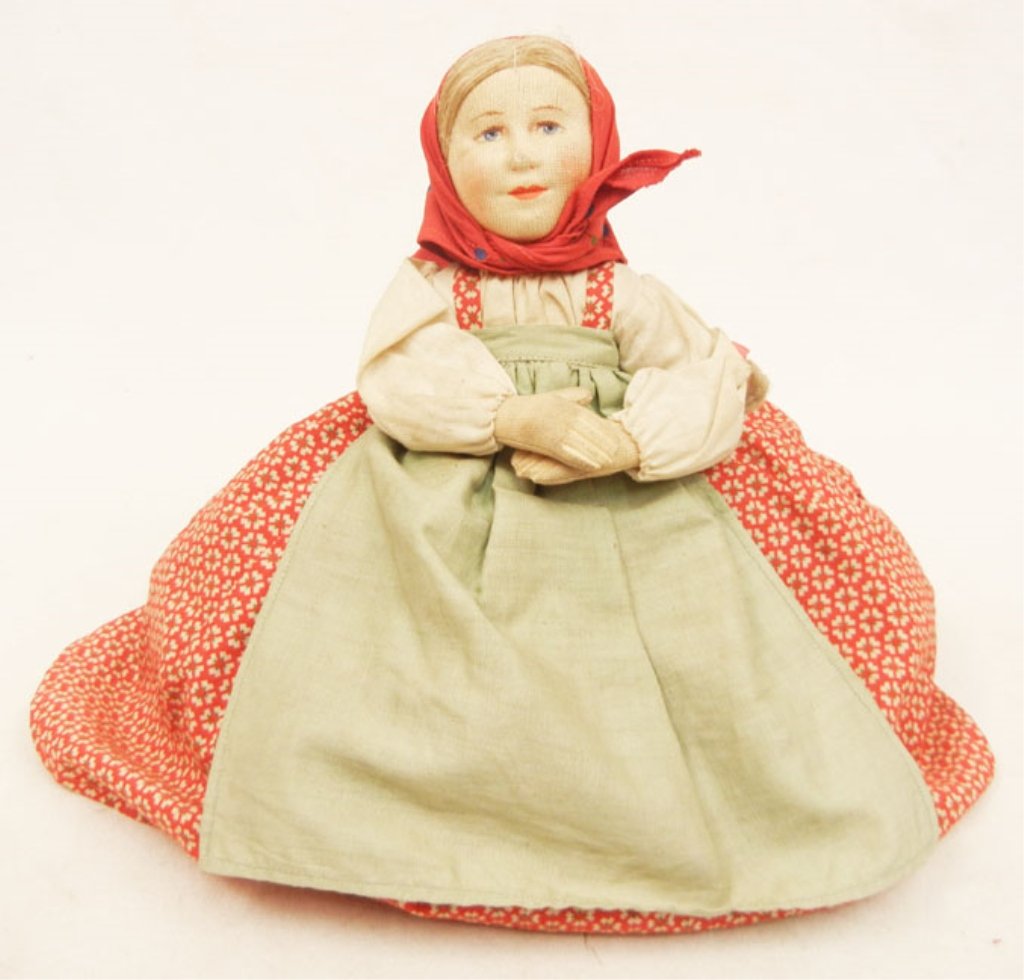 1940's-50's Russian tea cozy: 1940's-50's Russian tea cozy stockinette doll, 10 1/2" high
