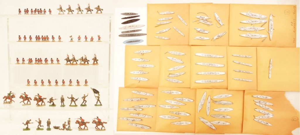 Grouping of 142 lead and plastic soldiers and ship: Grouping of 142 lead and plastic soldiers and ship models, including eleven lead Union of S. Africa U.S. Civil War Soldiers, five lead soldiers on horseback impressed 137 on bottom, and fifty-four pla