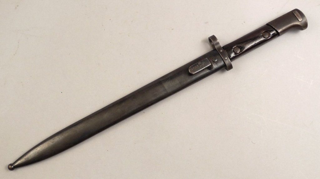 Czech Mauser Model VZ24 bayonet in scabbard: Czech Mauser Model VZ24 bayonet in scabbard, ricasso marked "CSZ over A", pommel marked 7282", frog hook marked CSZ over BM, 17268, blade 11 3/4" long, overall 17 5/8" long