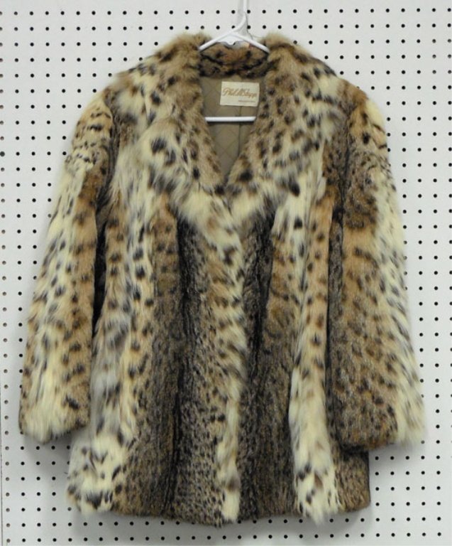 Lynx fur jacket: Lynx fur jacket, 29" long from collar to hem, 22" long from shoulder to cuff, size small, beige satin lining, label from Phillip M. Stupp, Philadelphia, mid 20th c.