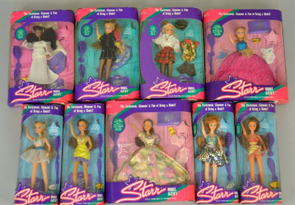 Nine Starr Fashion dolls, mint in boxes: Nine Starr Fashion dolls, mint in boxes, including Funwear Collection Dawn, Taylor, Amber and Misty, Totally Trendy Collection Dawn and Starr, Uptown Girl Collection Toya, and Elegant Evening Collecti