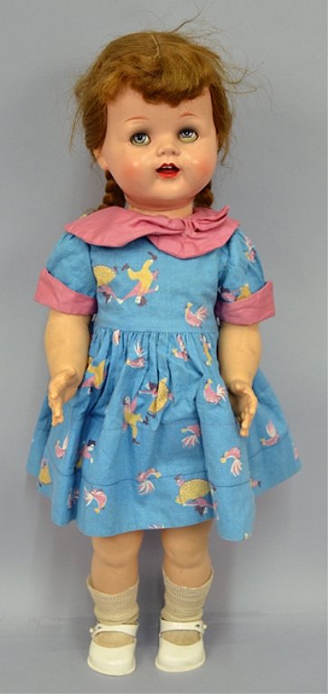 Ideal 1950's Saucy Walker doll: Ideal 1950's Saucy Walker doll, hard plastic, flirty eyes, original clothes, 22" tall, marked Ideal Doll on neck and back