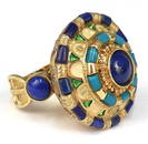 Gold, lapis and turquoise ring