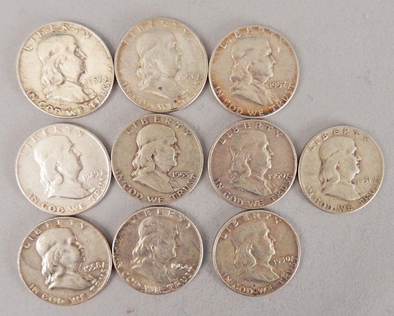 Ten Ben Franklin half dollars, $5.00 face value: Ten Ben Franklin half dollars, $5.00 face value