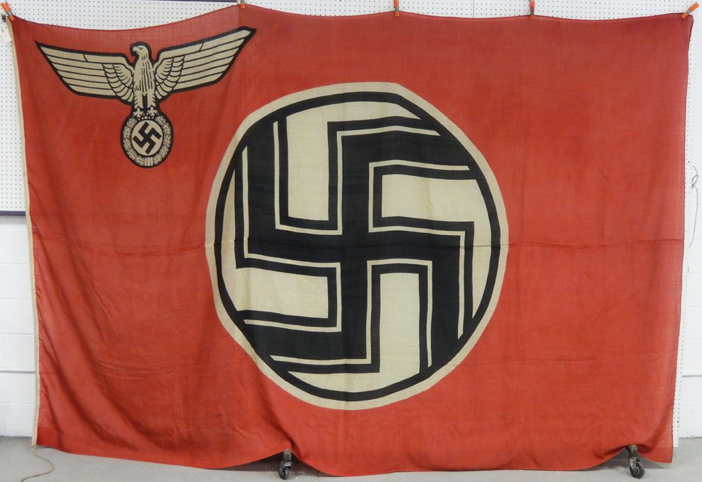 WWII German Nazi Reichsdienst flag: WWII German Nazi Reichsdienst flag, with rope and hook at top to hang flag, 12' 4" x 8' 11"