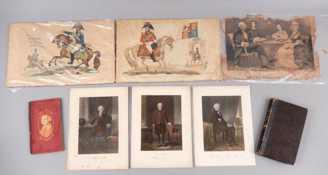 Hand colored engravings of Adams, Hamilton & Jackson,: Hand colored engravings of Sam Adams, Alexander Hamilton, and Andrew Jackson, two books - Tribute to Washington, 1858, and The Life of George Washington, 1849, 20th edition, by John Marshall, engravin