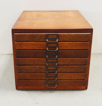 Imperial Popular oak map or paper file cabinet: Imperial Popular oak map or paper file cabinet, Imperial Methods Co. Chicago, seven drawers, label inside drawer, 14 1/8" x 16" x 22"