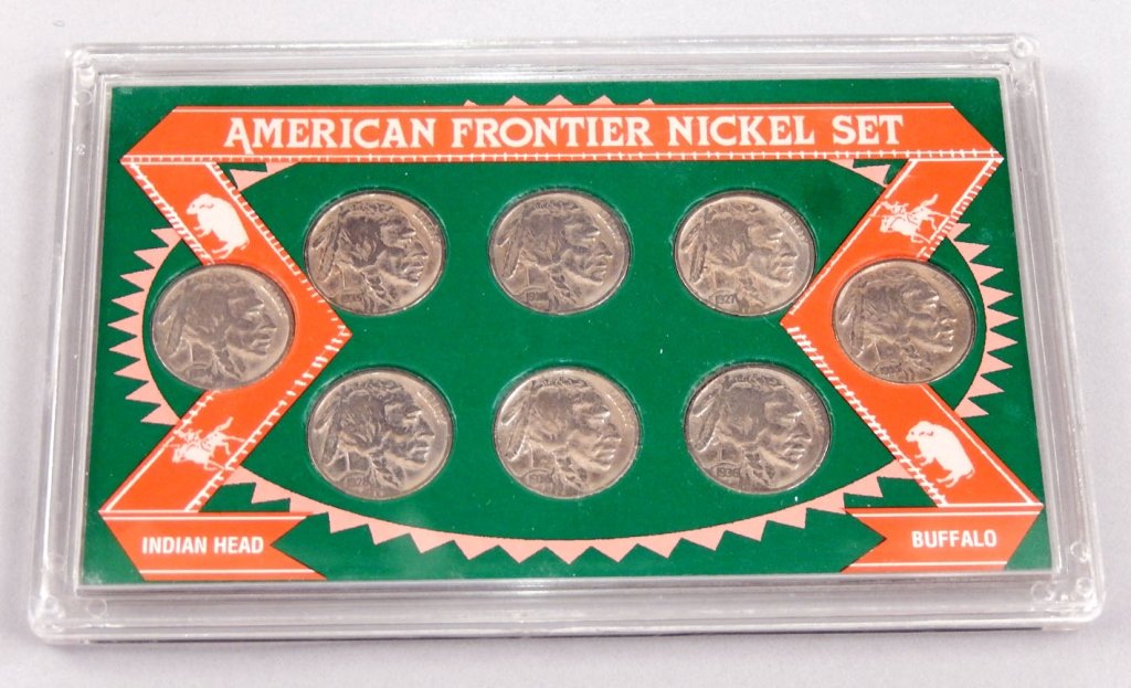American Frontier nickel set: American Frontier nickel set, eight Buffalo nickels in plastic display