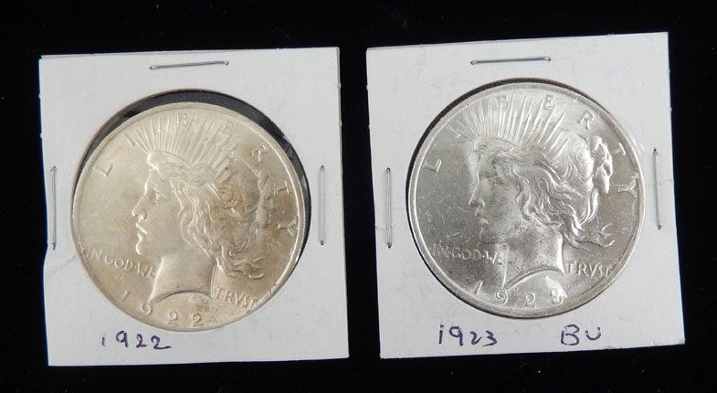1922 and 1923 uncirculated Peace silver dollars (1 of 2)